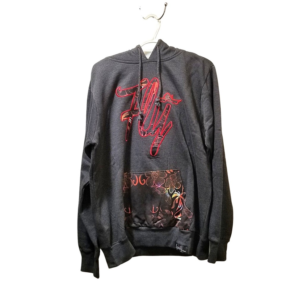 Fly Society Men’s Gray Red Tropical Hoodie Sweatshirt Size Large
